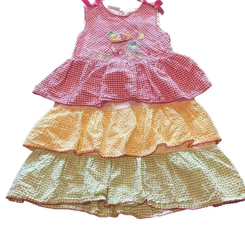 Petit Peony Strawberry Print B.T. Kids Seersucker Embroidered Tier Dress Girls 5
